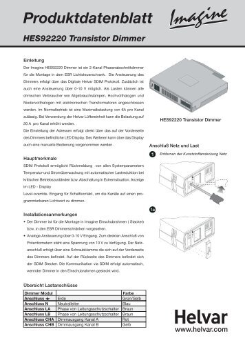 Produktdatenblatt HES92220 Transistor Dimmer - Helvar