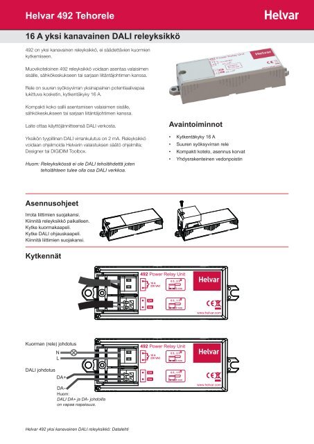 Helvar 492 Tehorele 16 A yksi kanavainen DALI releyksikkö