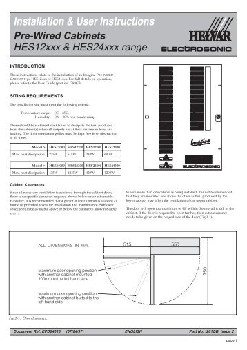 Installation & User Instructions Pre-Wired Cabinets - Helvar