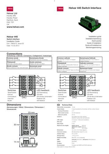 Helvar 445 Switch Interface Dimensions Connections