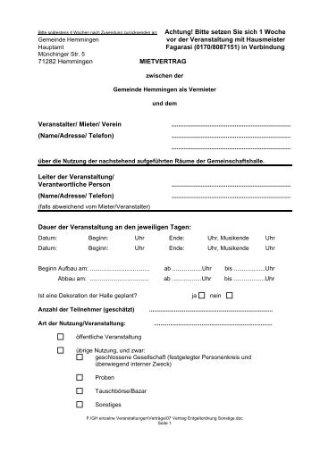 Vertrag zur Anmietung der Gemeinschaftshalle - Gemeinde ...