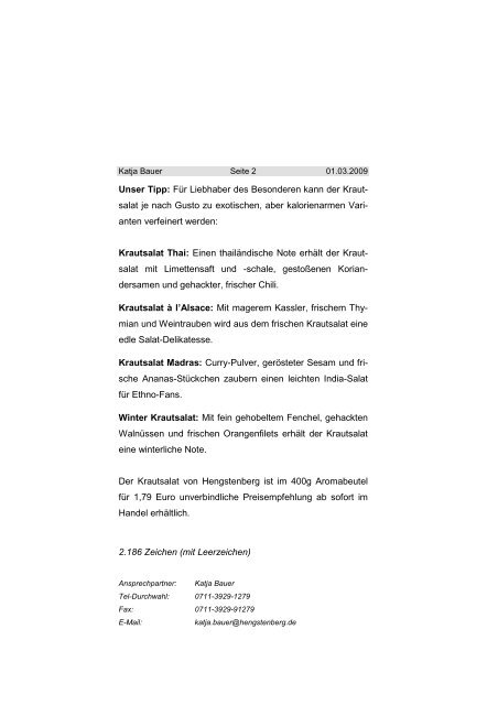 Pressemitteilung Krautsalat - Hengstenberg