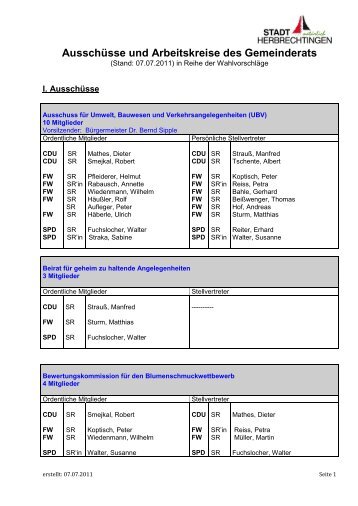 Ausschüsse und Arbeitskreise des Gemeinderats - Stadt ...