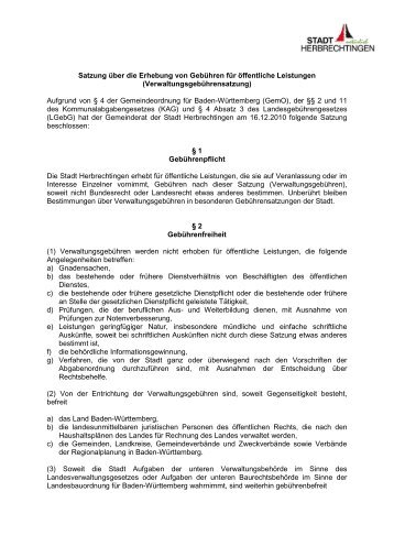 Verwaltungsgebührensatzung - Stadt Herbrechtingen