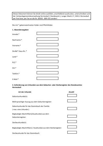 Auskunft aus dem Geburten- oder Sterberegister