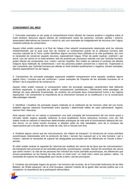 OBJECTIUS DE 3r CICLE / CONEIXEMENT DEL MEDI - C.P. Costa i ...