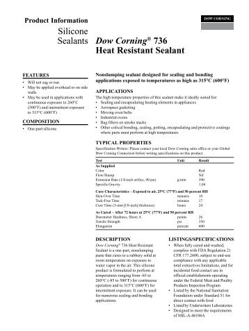 Silicone Sealants Dow Corning® 736 Heat Resistant Sealant