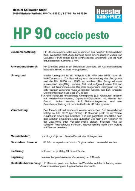 HP 90coccio pesto - Hessler Kalkwerke GmbH