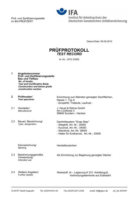PRÜFPROTOKOLL - Heuel & Söhne GmbH