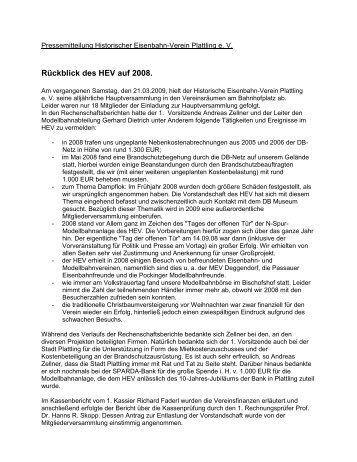 Pressemitteilung Historischer Eisenbahn-Verein ... - HEV Plattling e.V.