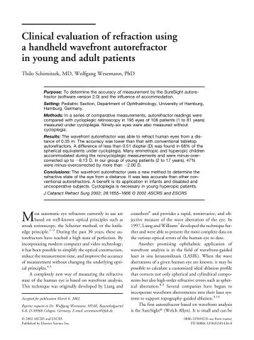 Clinical evaluation of refraction using a handheld wavefront ...