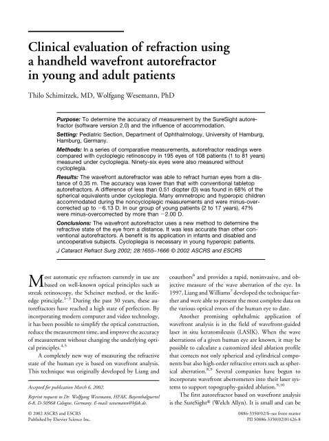 Clinical evaluation of refraction using a handheld wavefront ...