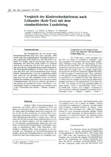 Vergleich des Kindersehschärfetests nach Lithander (Kolt-Test) mit ...