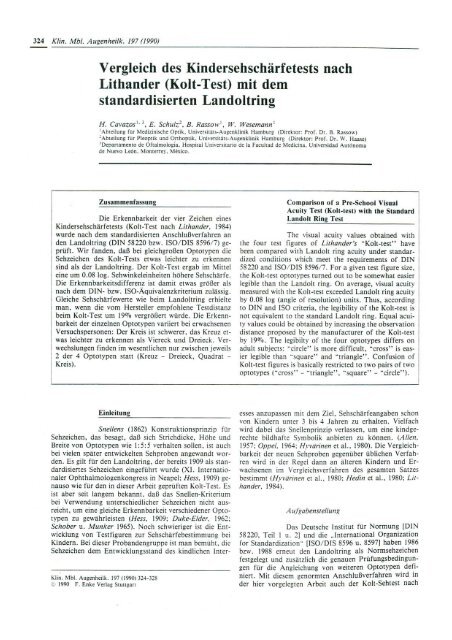 Vergleich des Kindersehschärfetests nach Lithander (Kolt-Test) mit ...