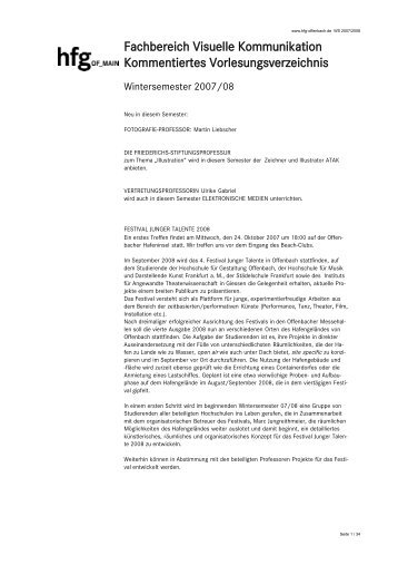 VK Kommentiertes Vorlesungsverzeichnis WS 2007/08