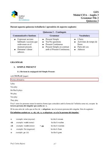 GES Mòdul CI3A – Anglès 3 Grammar File 2 Quinzena 2 - IOC