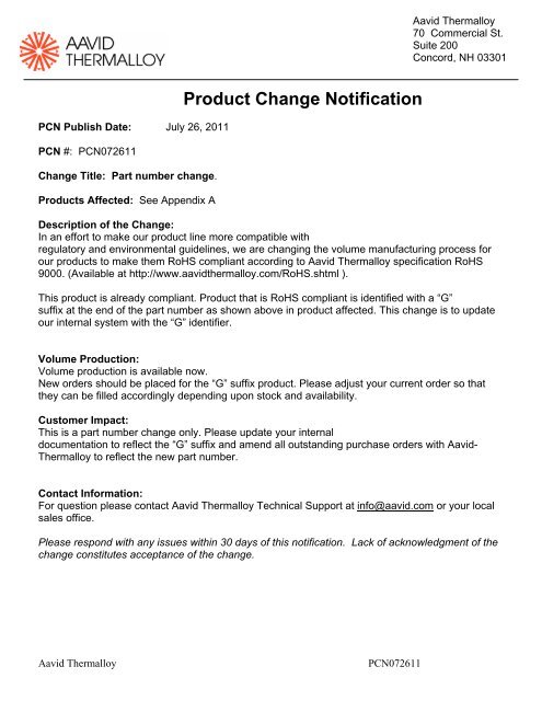 Product Change Notification - Aavid