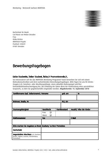 Bewerbungsfragebogen Bewerbungsfragebogen - Hochschule für ...