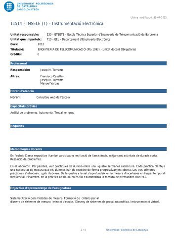 11514 - INSELE (T) - Instrumentació Electrònica - etsetb - UPC