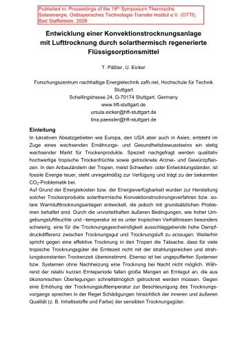 Entwicklung einer Konvektionstrocknungsanlage mit ... - HFT Stuttgart