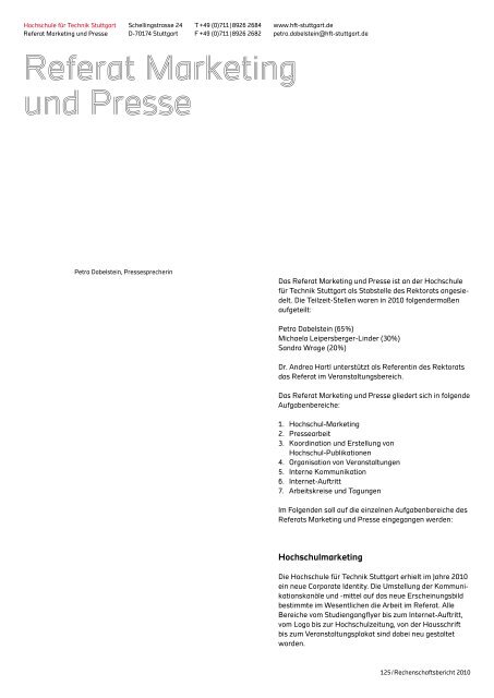 Referat Marketing und Presse - HFT Stuttgart
