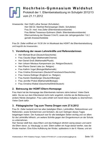 Elternbeiratsitzung vom 21.11.2012 - Hochrhein-Gymnasiums ...