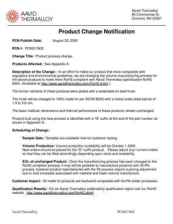 Product Change Notification - Aavid