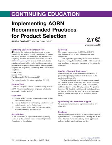 Implementing AORN Recommended Practices for Product Selection