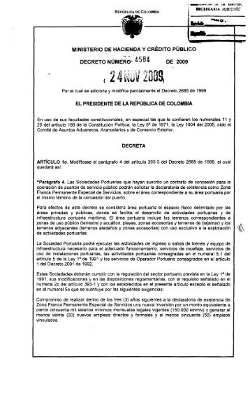 Decreto 4584 de 2009 - Presidencia de la República