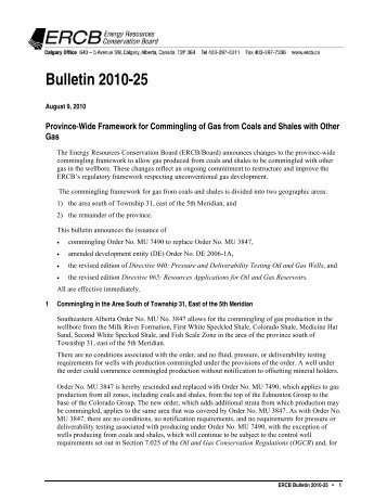 Bulletin 2010-25: Province-Wide Framework for Commingling of Gas ...