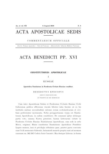 ACTA APOSTOLICAE SEDIS - La Santa Sede