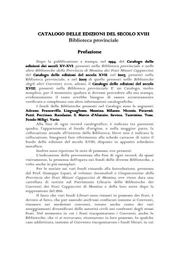 Edizioni del secolo XVIII - Biblioteca dei Cappuccini di Messina