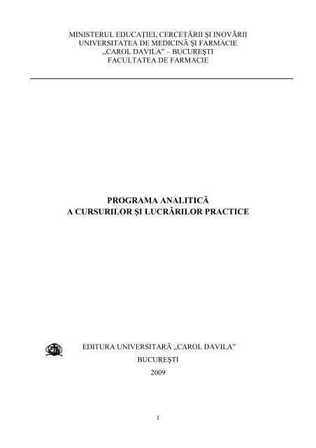 programa analitică a cursurilor şi lucrărilor practice - Universitatea ...