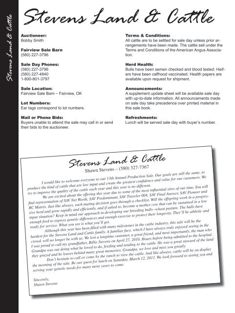 Stevens Land & Cattle - Angus Journal
