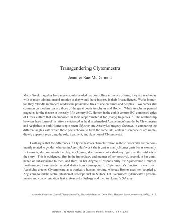 Transgendering Clytemnestra - McGill University