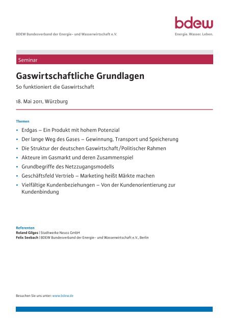 Seminar "Gaswirtschaftliche Grundlagen" - EW Medien und ...