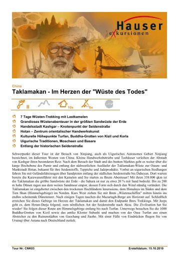 Taklamakan - Im Herzen der "Wüste des Todes" - Hauser exkursionen