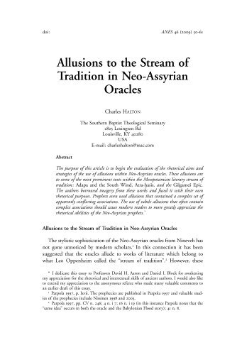 Allusions to the Stream of Tradition in Neo-Assyrian ... - Charles Halton
