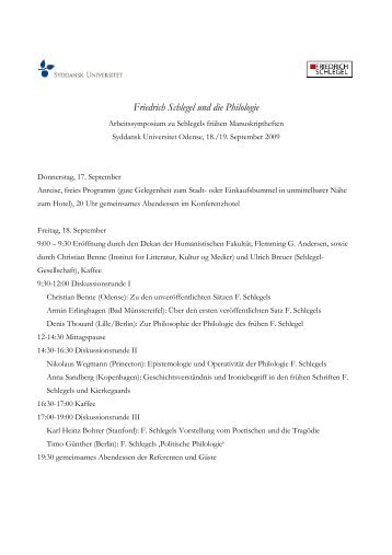 Programm der Arbeitstagung »Friedrich Schlegel und die Philologie