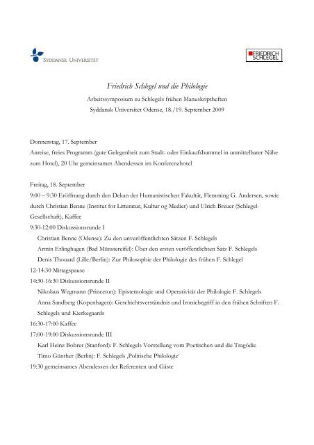 Programm der Arbeitstagung »Friedrich Schlegel und die Philologie