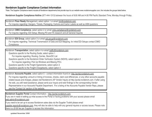 Nordstrom Supplier Compliance Contact Information