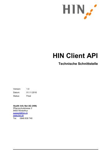 HIN Client API Technische Schnittstelle - HIN Health Info Net