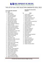 THE LIST OF UoA FIRST SELECTION CANDIDATES 2011/ 2012