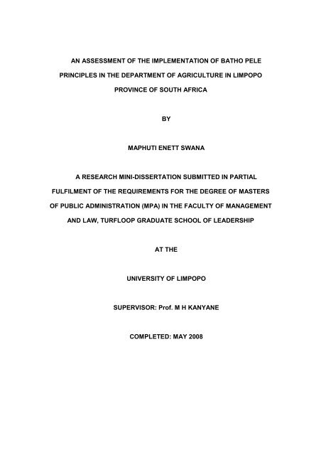 An assessment of the implementation of batho pele - University of ...