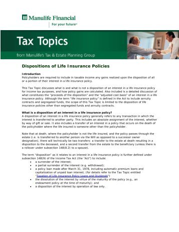 Dispositions of Life Insurance Policies - Repsource - Manulife ...