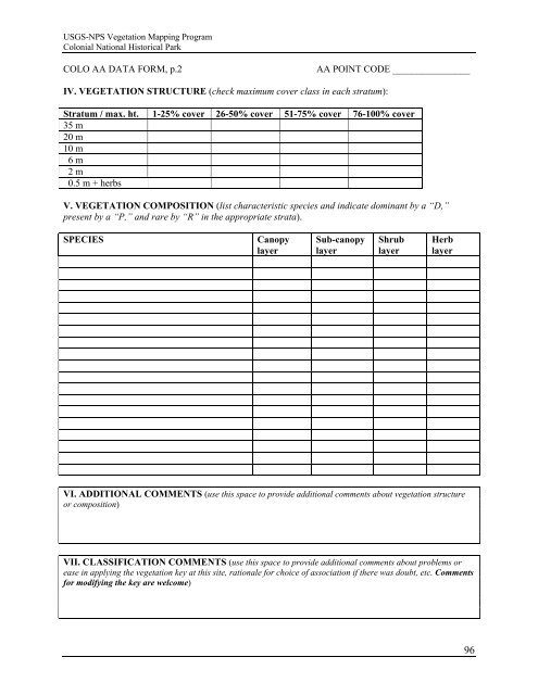 Vegetation Classification and Mapping Project Report - USGS