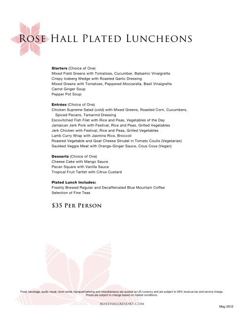 Banquet menus - Hilton Rose Hall Resort & Spa