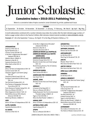 Cumulative Index • 2010-2011 Publishing year - Scholastic