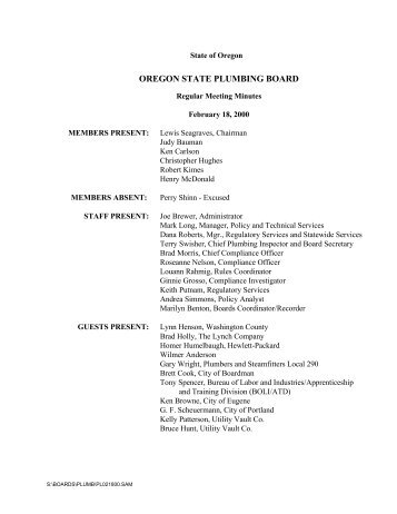 Plumbing Board Meeting Minutes for February 18 ... - State of Oregon