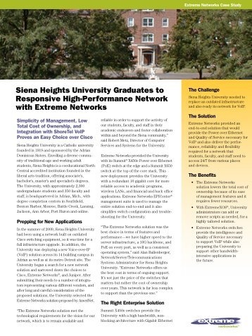 Siena Heights University Graduates to ... - Extreme Networks